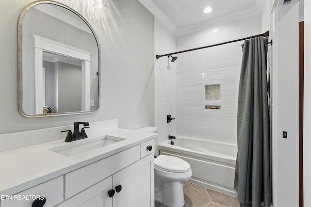 209 Fence Post Ln, Knoxville, TN 37934 - bathroom featuring toilet, shower / tub combo with curtain, vanity, recessed lighting, and tile patterned flooring