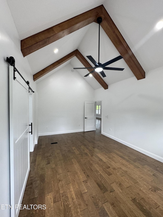 151 Clear Creek Rd, Newport, TN 37821 - additional living space featuring a barn door, ceiling fan, dark wood-style floors, baseboards, and recessed lighting