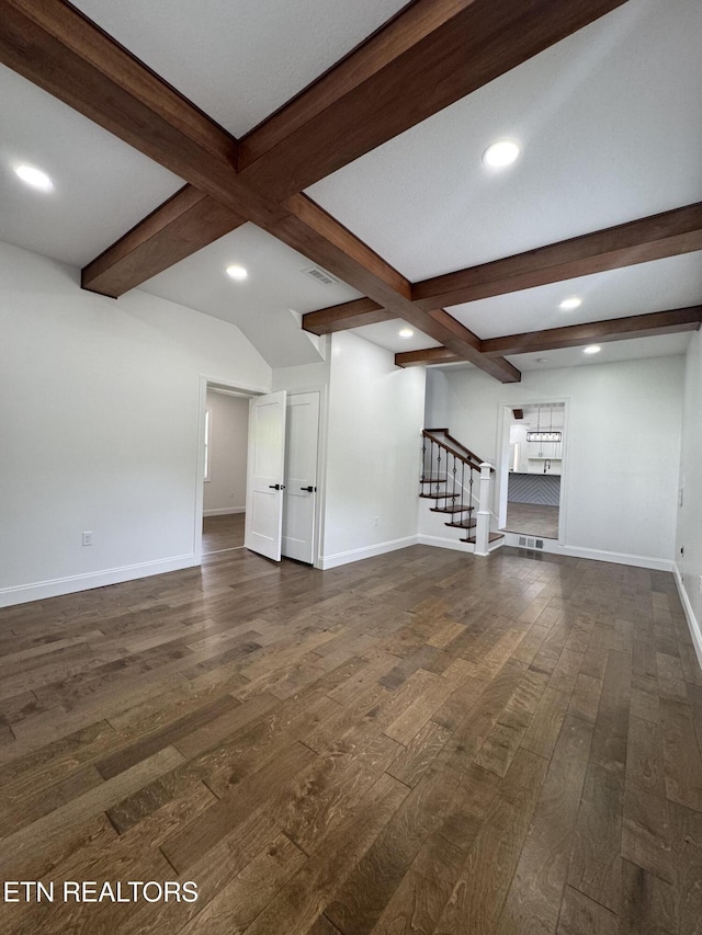 151 Clear Creek Rd, Newport, TN 37821 - below grade area featuring dark wood-style floors, baseboards, stairway, and recessed lighting