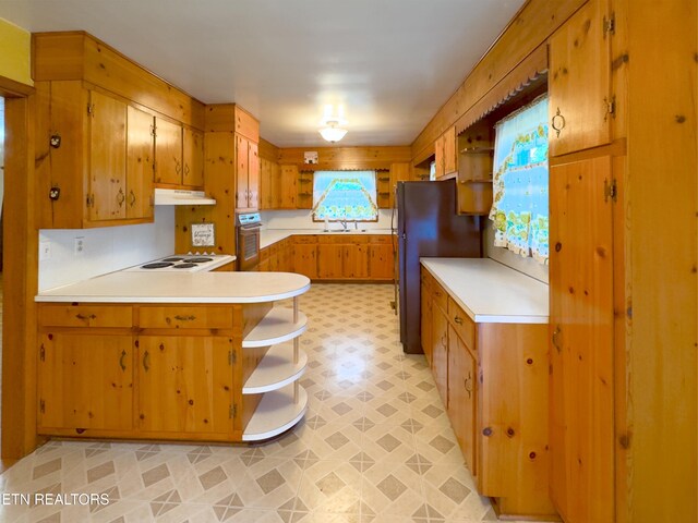 161 Cedar Ln, Rocky Top, TN 37769 - kitchen with open shelves, wall oven, freestanding refrigerator, and light floors