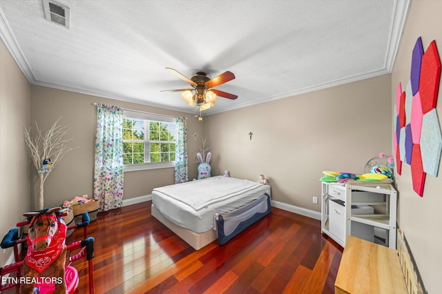 1090 Snow Hill Rd, Oakdale, TN 37829 - bedroom with wood finished floors, ornamental molding, baseboards, a ceiling fan, and a textured ceiling