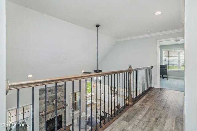 9337 Sandy Springs Ln, Knoxville, TN 37922 - corridor featuring wood finished floors, ornamental molding, baseboards, and recessed lighting
