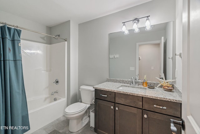 9337 Sandy Springs Ln, Knoxville, TN 37922 - bathroom featuring toilet, shower / tub combo with curtain, vanity, and tile patterned flooring