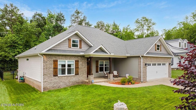 craftsman-style house featuring brick siding, concrete driveway, and roof with shingles