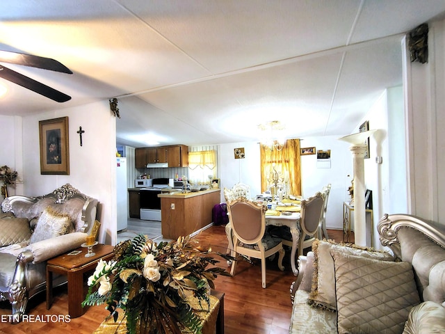 3497 Whittaker Rd, Cookeville, TN 38506 - dining room with wood finished floors, a chandelier, and a ceiling fan