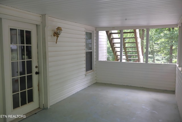 view of unfurnished sunroom