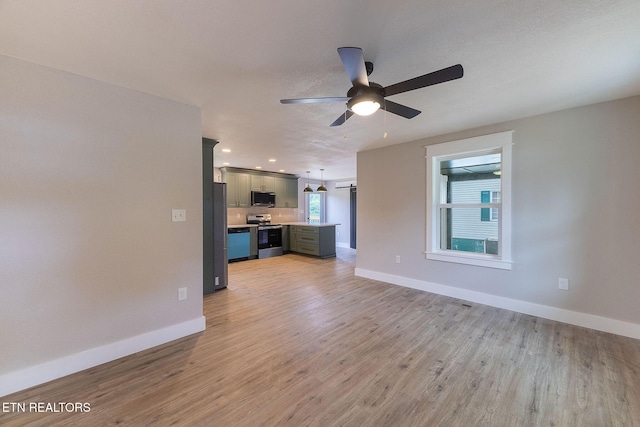 911 Valley Vista Dr, Loudon, TN 37774 - unfurnished living room with baseboards, a ceiling fan, and light wood finished floors