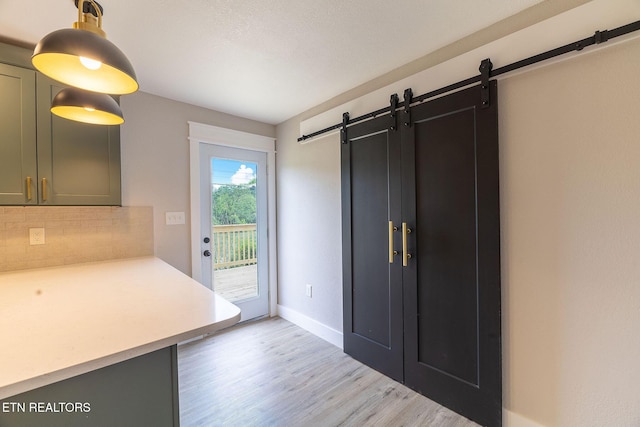 911 Valley Vista Dr, Loudon, TN 37774 - entryway with a barn door, light wood finished floors, and baseboards