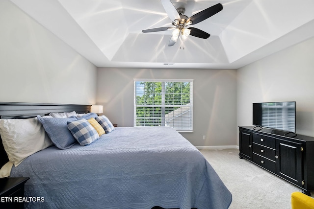 10737 Prince Albert Way, Knoxville, TN 37934 - bedroom featuring a tray ceiling, light carpet, a ceiling fan, and baseboards