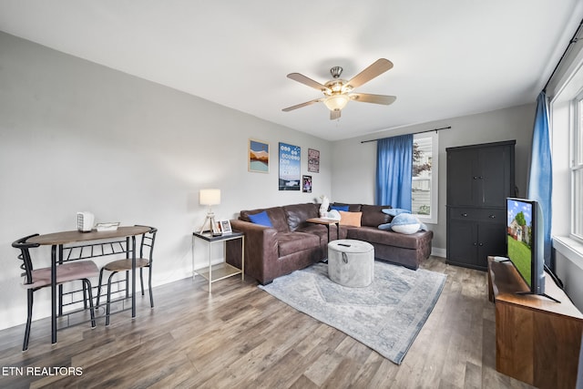 2007 NE Albert Ave, Knoxville, TN 37917 - living area featuring plenty of natural light, a ceiling fan, wood finished floors, and baseboards