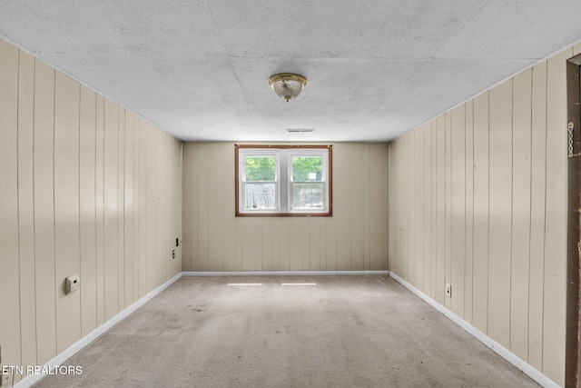 401 Offutt Spur Rd, Rocky Top, TN 37769 - spare room featuring carpet, a textured ceiling, and wooden walls