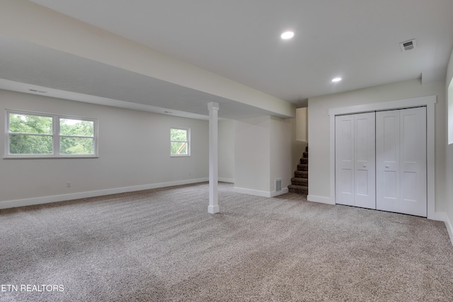 7513 Inverrary Cir, Knoxville, TN 37918 - basement with stairs, carpet floors, baseboards, and recessed lighting