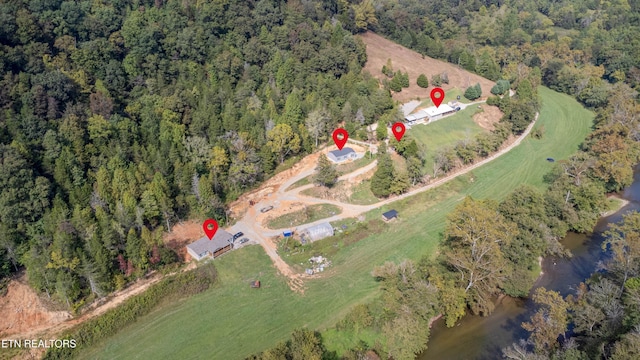 1418 Gulley River Rd, Harrogate, TN 37752 - aerial overview of property's location with a forest