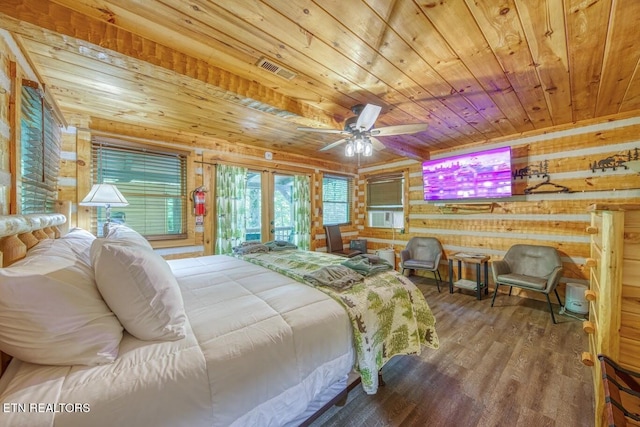410 Sassafras Trl, Sevierville, TN 37876 - bedroom with wood ceiling, wood finished floors, wooden walls, french doors, and access to exterior