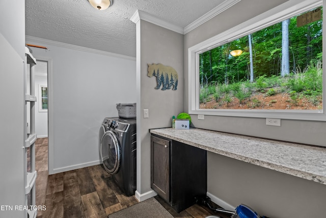 1452 Lower English Creek Rd, Newport, TN 37821 - clothes washing area featuring independent washer and dryer, dark wood finished floors, cabinet space, a textured ceiling, and baseboards