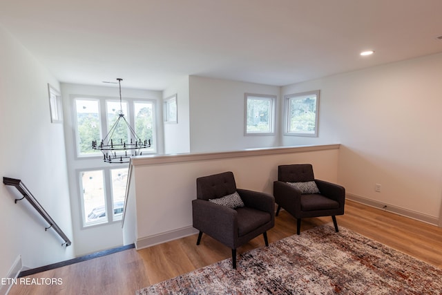 12516 Dalton View Ln, Knoxville, TN 37932 - living area featuring a chandelier, wood finished floors, an upstairs landing, and recessed lighting