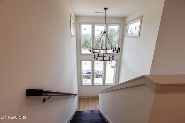 12516 Dalton View Ln, Knoxville, TN 37932 - staircase featuring a chandelier and wood finished floors