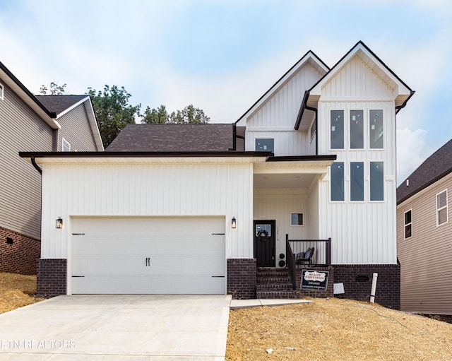 12516 Dalton View Ln, Knoxville, TN 37932 - modern inspired farmhouse with board and batten siding, a garage, concrete driveway, and roof with shingles