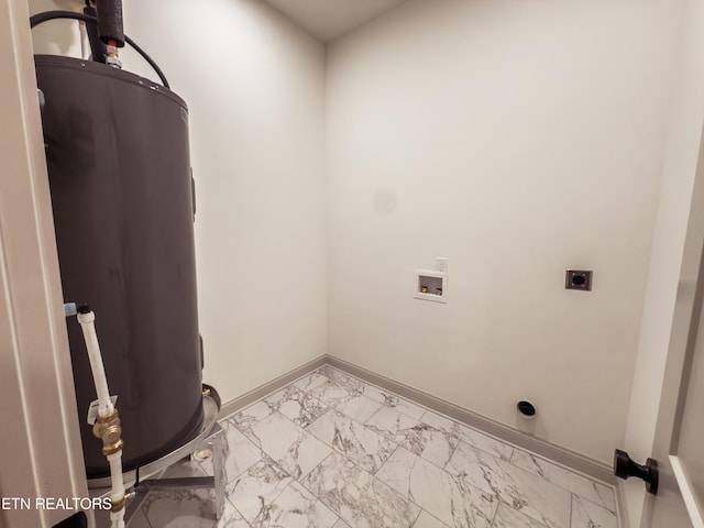 12516 Dalton View Ln, Knoxville, TN 37932 - laundry area with water heater, electric dryer hookup, marble finish flooring, and washer hookup