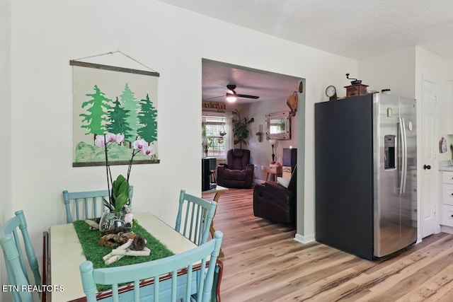 164 Walker Ln, Middlesboro, KY 40965 - dining area with light wood-style flooring, a ceiling fan, and a textured ceiling