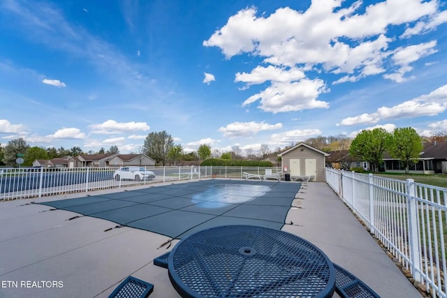 10008 Greylock Way, Knoxville, TN 37931 - view of pool with fence, a patio area, a residential view, and an outdoor structure