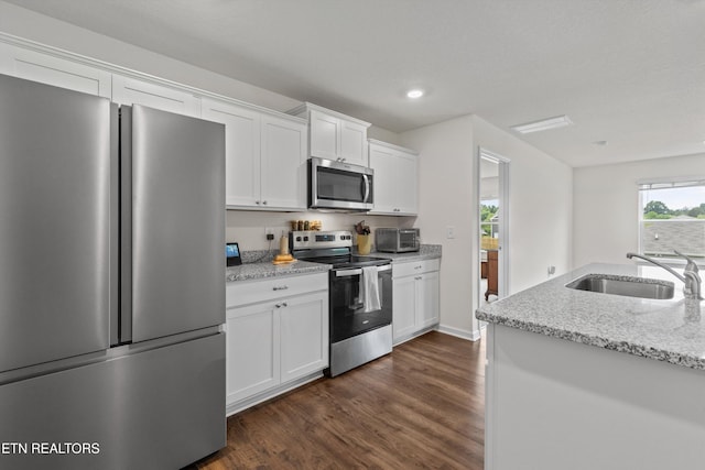 7813 Night Shade Ln, Knoxville, TN 37938 - kitchen featuring appliances with stainless steel finishes, a sink, dark wood-style floors, white cabinets, and recessed lighting