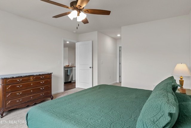 7813 Night Shade Ln, Knoxville, TN 37938 - bedroom featuring light colored carpet, recessed lighting, baseboards, and a ceiling fan