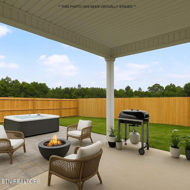 7813 Night Shade Ln, Knoxville, TN 37938 - view of patio / terrace with a fire pit and a hot tub