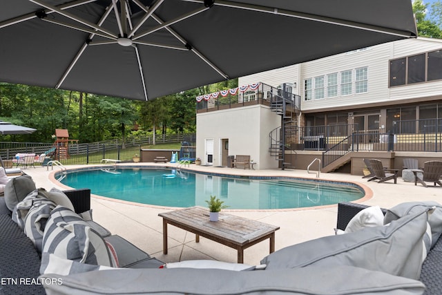 12771 Tanglewood Dr, Knoxville, TN 37922 - view of swimming pool with stairs, an outdoor hangout area, and a patio area