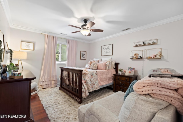 12771 Tanglewood Dr, Knoxville, TN 37922 - bedroom with ornamental molding, wood finished floors, and ceiling fan