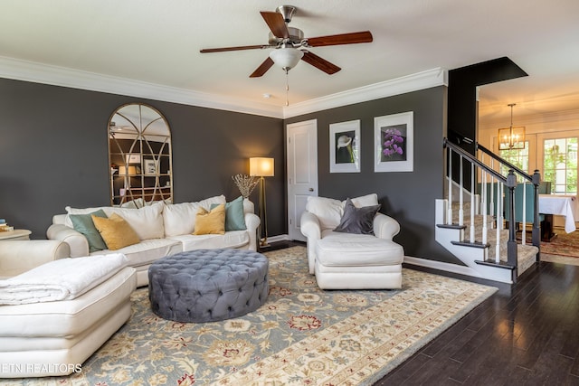 332 Caboose Ln, Maryville, TN 37804 - living area featuring a chandelier, wood finished floors, ceiling fan, stairs, and baseboards