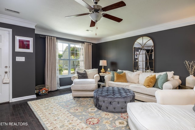 332 Caboose Ln, Maryville, TN 37804 - living area with baseboards, ceiling fan, ornamental molding, and dark wood finished floors