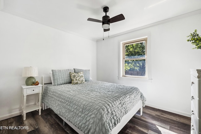 8307 Stoney View Ln, Corryton, TN 37721 - bedroom featuring crown molding, dark wood-style floors, baseboards, and ceiling fan