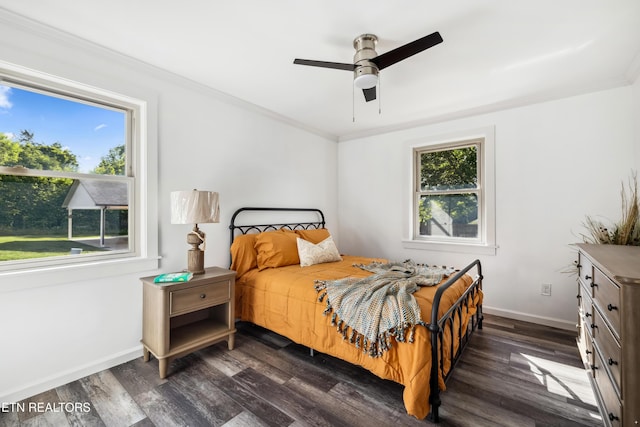 8307 Stoney View Ln, Corryton, TN 37721 - bedroom with dark wood-style floors, baseboards, crown molding, and ceiling fan