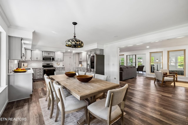 8307 Stoney View Ln, Corryton, TN 37721 - dining room with plenty of natural light, crown molding, dark wood-type flooring, and recessed lighting