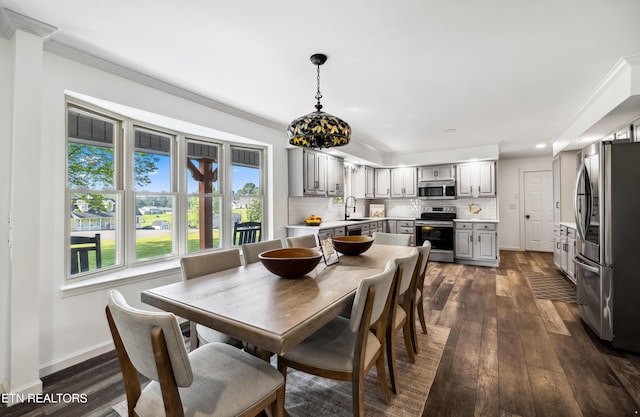 8307 Stoney View Ln, Corryton, TN 37721 - dining space with plenty of natural light, dark wood-type flooring, ornamental molding, and baseboards