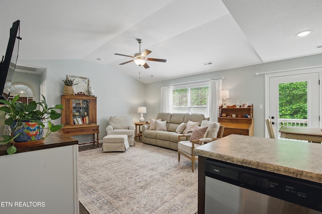 406 Contentment Ln, Knoxville, TN 37920 - living area featuring vaulted ceiling and ceiling fan