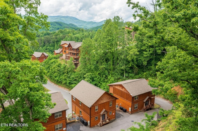 drone / aerial view of a forest and mountains