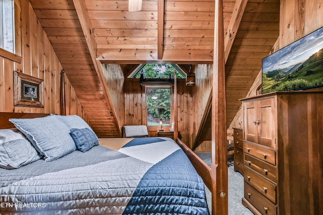 813 Pine Top Ln, Gatlinburg, TN 37738 - carpeted bedroom featuring wooden walls and wood ceiling