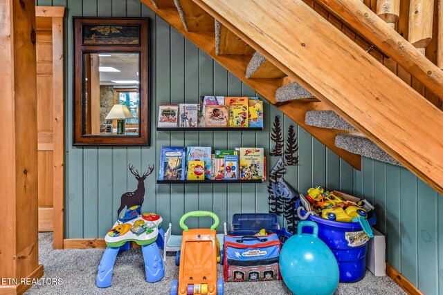 813 Pine Top Ln, Gatlinburg, TN 37738 - game room featuring carpet and wood walls