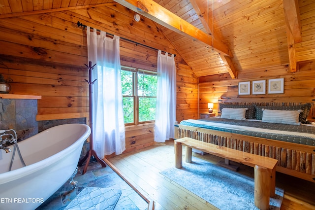 4186 Evans Chapel Rd, Sevierville, TN 37876 - bedroom with wood walls, wooden ceiling, and hardwood / wood-style floors