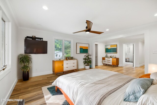 520 S David Ln, Knoxville, TN 37922 - bedroom with ornamental molding, light wood-type flooring, baseboards, recessed lighting, and ceiling fan