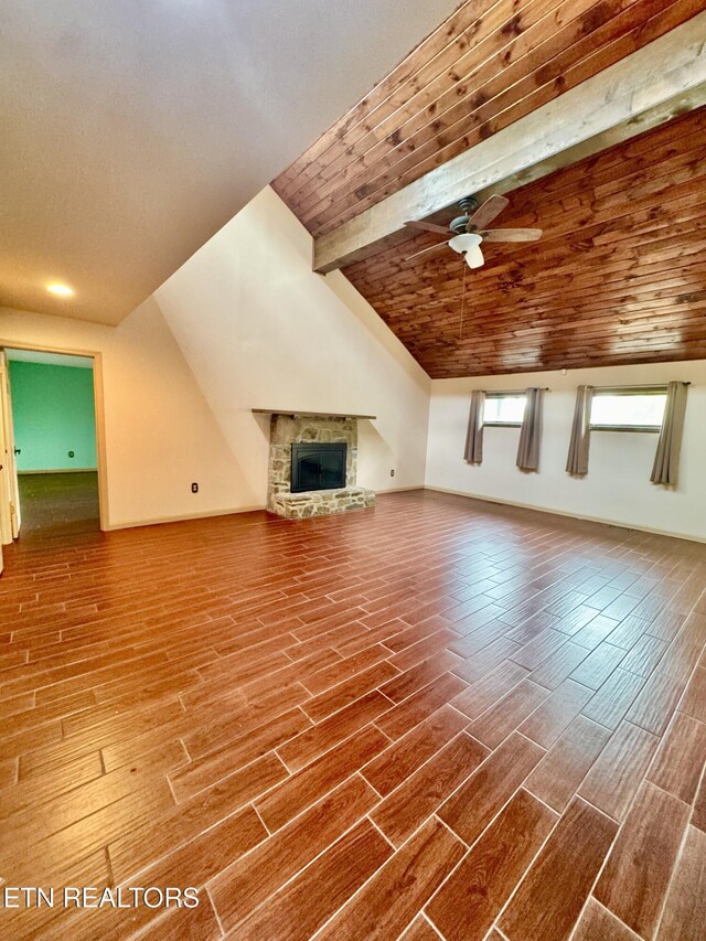 721 Fan St, Tazewell, TN 37879 - unfurnished living room featuring a ceiling fan, wood finished floors, a fireplace, and baseboards