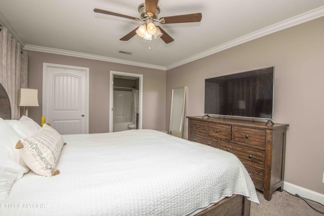 155 Signet Ln, Maynardville, TN 37807 - bedroom featuring crown molding, carpet, baseboards, ensuite bathroom, and a ceiling fan