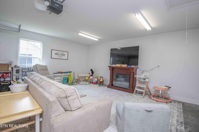 155 Signet Ln, Maynardville, TN 37807 - living area with attic access, a glass covered fireplace, and baseboards