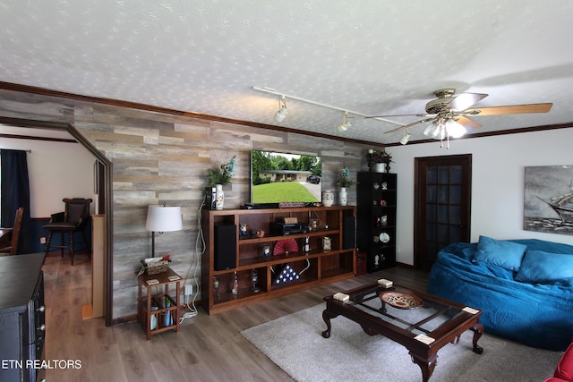 4708 Springbrook Rd, Knoxville, TN 37921 - living area with ornamental molding, wood finished floors, and a ceiling fan