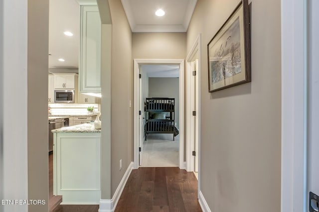 123 Seminole Ln, Loudon, TN 37774 - hallway with dark wood-style floors, crown molding, and baseboards