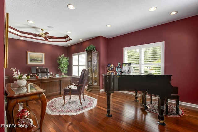 162 Tanasi Lagoon Dr, Loudon, TN 37774 - office space featuring ceiling fan, wood-type flooring, baseboards, recessed lighting, and a raised ceiling