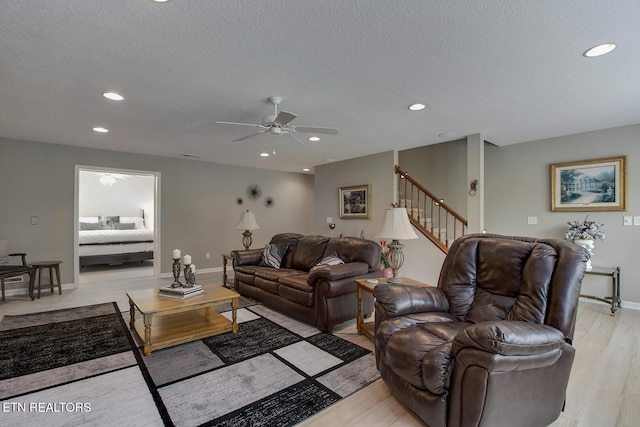 162 Tanasi Lagoon Dr, Loudon, TN 37774 - living room with a ceiling fan, recessed lighting, light wood-style floors, stairway, and baseboards