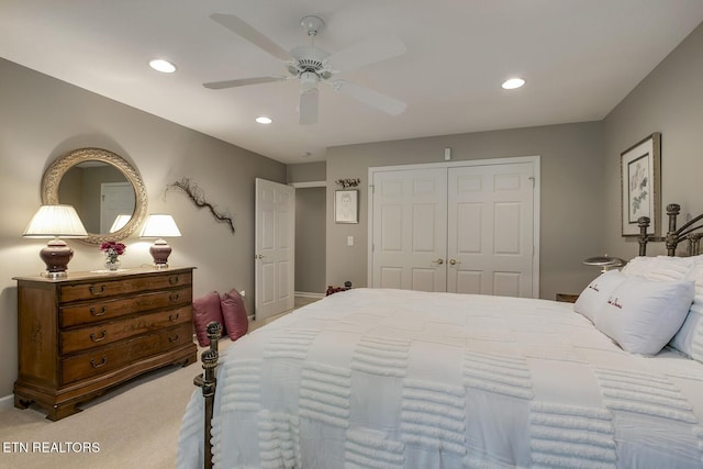 162 Tanasi Lagoon Dr, Loudon, TN 37774 - carpeted bedroom with recessed lighting, a closet, a ceiling fan, and baseboards